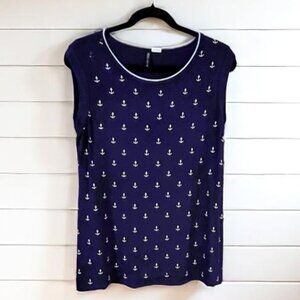 NAUTICAL sleeveless summer soft textured flared navy top MADE IN USA Sz XL